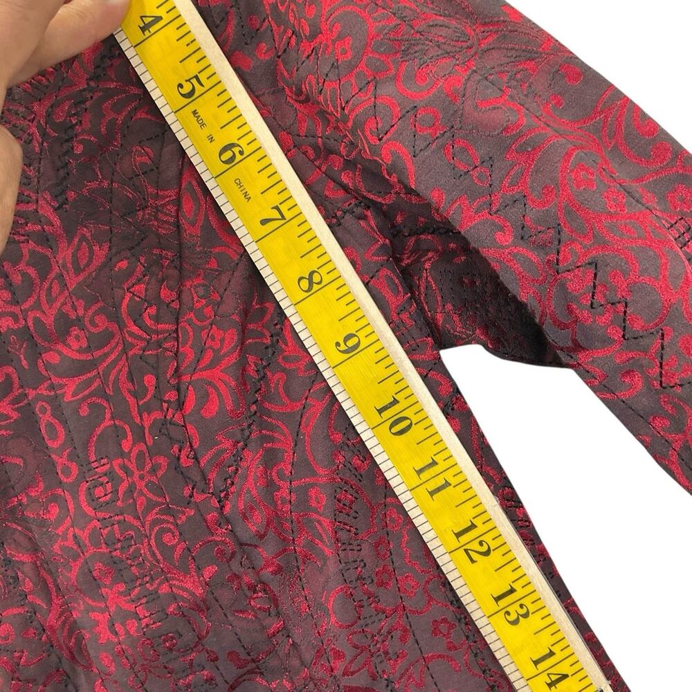 Chicos Red Black Jacquard Blazer Jacket Size O-8 Open Cardigan - Picture 8 of 11
